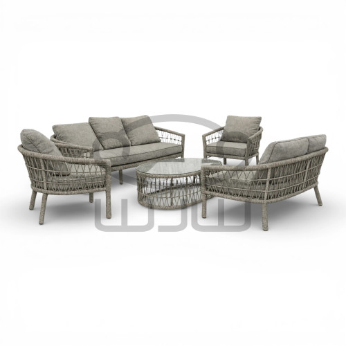 ZESTAW MEBLI OGRODOWYCH GARDEN FLORA  (2 SOFY + 2 FOTELE + STOLIK) SZARY + SZARE PODUSZKI