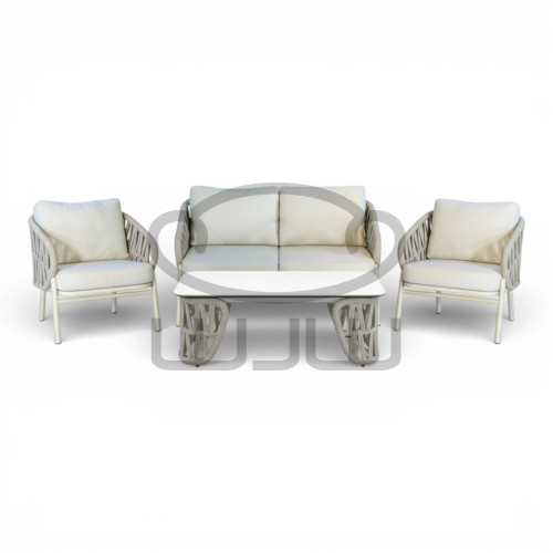 ZESTAW MEBLI ALUMINIOWYCH GARDEN DUO ( SOFA + 2 FOTELE + STOLIK ) BEŻOWE + BEŻOWE PODUSZKIKI