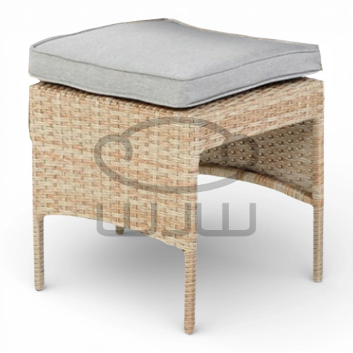 ZESTAW MEBLI RATTANOWYCH GARDEN BERNO (SOFA NAROŻNA + 2 PUFY + STÓŁ) BEŻOWY + SZARE PODUSZK