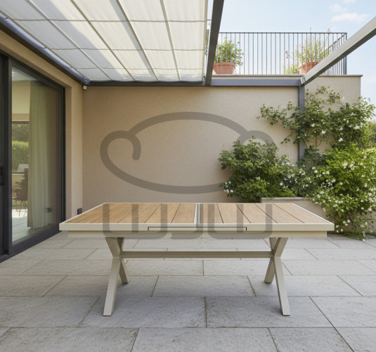 STÓŁ OGRODOWY ALUMINIOWY BEŻOWY GARDEN  180/240 x 90 x 76 CM ROZKŁADANY