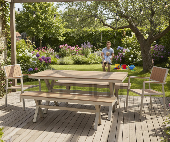 Ławka ogrodowa aluminiowa GARDEN Beżowa 150 × 36 × 47 cm