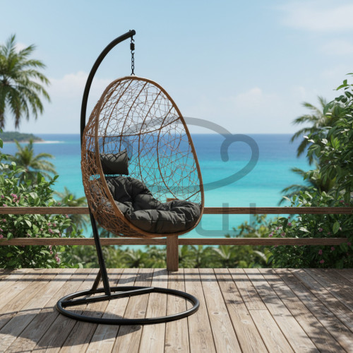 Fotel wiszący GARDEN 1 Naturalny kosz + ciemnoszara poduszka + czarna rama