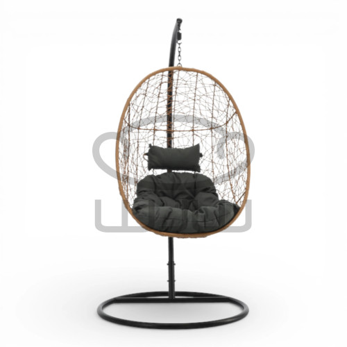 Fotel wiszący GARDEN 1 Naturalny kosz + ciemnoszara poduszka + czarna rama
