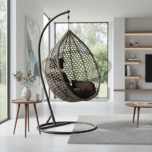 Fotel wiszący GARDEN 2 Szary kosz + szara poduszka + ciemnoszara rama