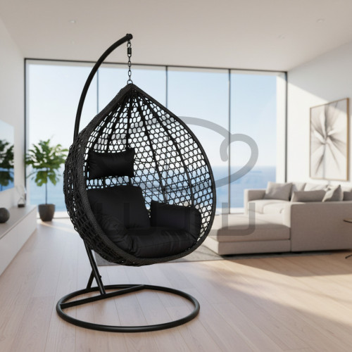 Fotel wiszący GARDEN 3 Czarny kosz + Czarna poduszka + czarna rama