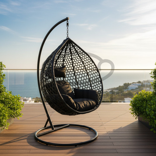 Fotel wiszący GARDEN 3 Czarny kosz + Czarna poduszka + czarna rama