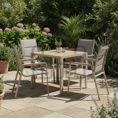 Zestaw mebli ogrodowych aluminiowych GARDEN  4 krzesła POLYWOOD  + Stół 80x80