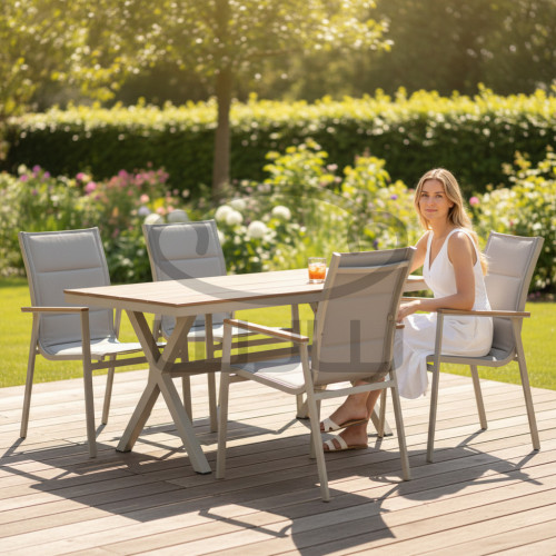 Zestaw mebli ogrodowych aluminiowych GARDEN  4 krzesła POLYWOOD + Stół 150x90