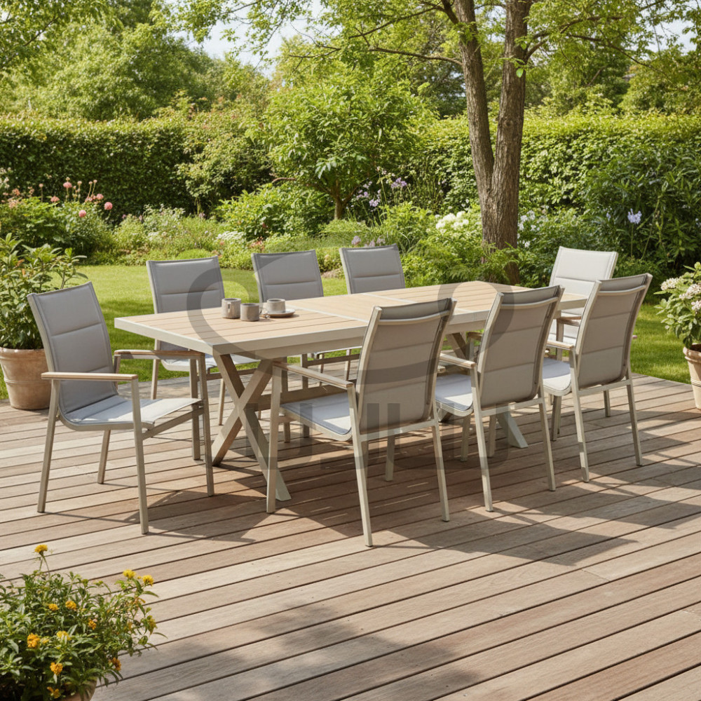 Zestaw mebli ogrodowych  GARDEN  8 krzeseł POLYWOOD + Stół ROZKŁADANY  180/240x90