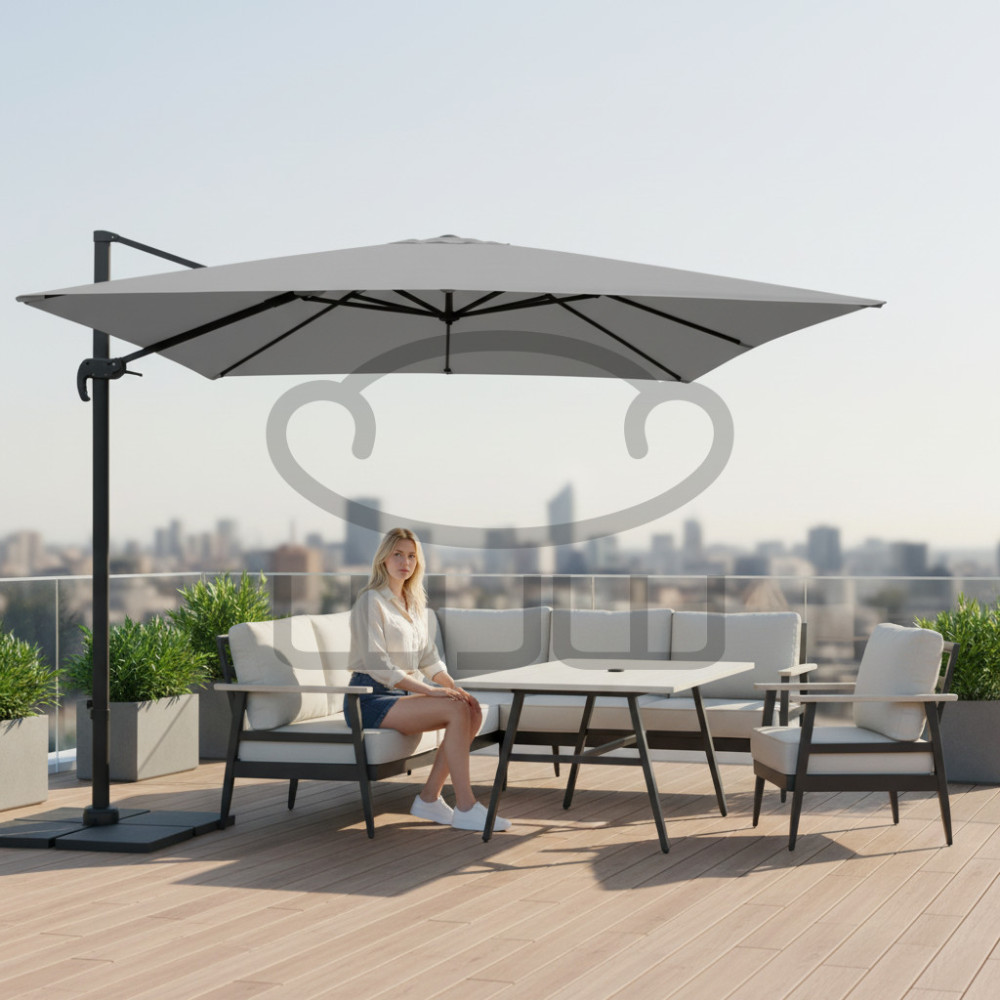 PARASOL OGRODOWY GARDEN „ROMA” 3 × 3 M Szary z pokrowcem