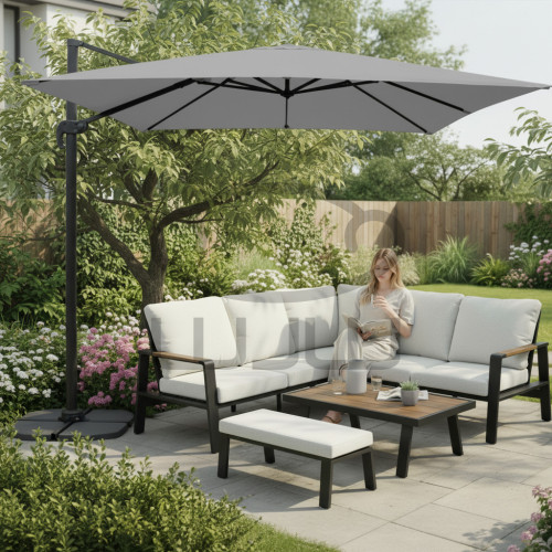 PARASOL OGRODOWY GARDEN „ROMA” 3 × 3 M Szary z pokrowcem
