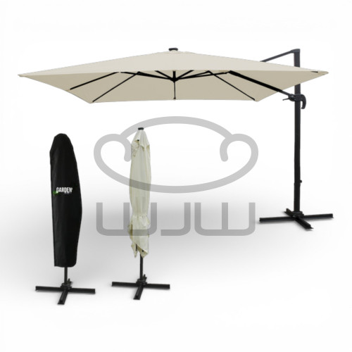 PARASOL OGRODOWY GARDEN „ROMA” 3 × 3 M Beżowy z pokrowcem i oświetleniem LED