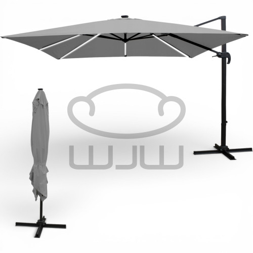 PARASOL OGRODOWY GARDEN „ROMA” 3 × 3 M Szary z pokrowcem i oświetleniem LED